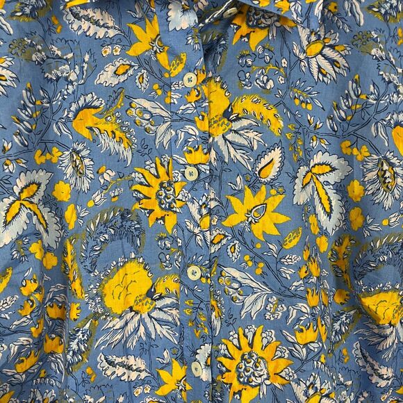 Talbots Button Up Shirt Size 2X Collared Blue Yellow Watercolor Botanical Cotton - Picture 7 of 12